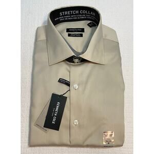 Kenneth Cole NY Stretch Collar Non-Iron Taupe Shirt 15 1/2 34/35 Regular Fit M